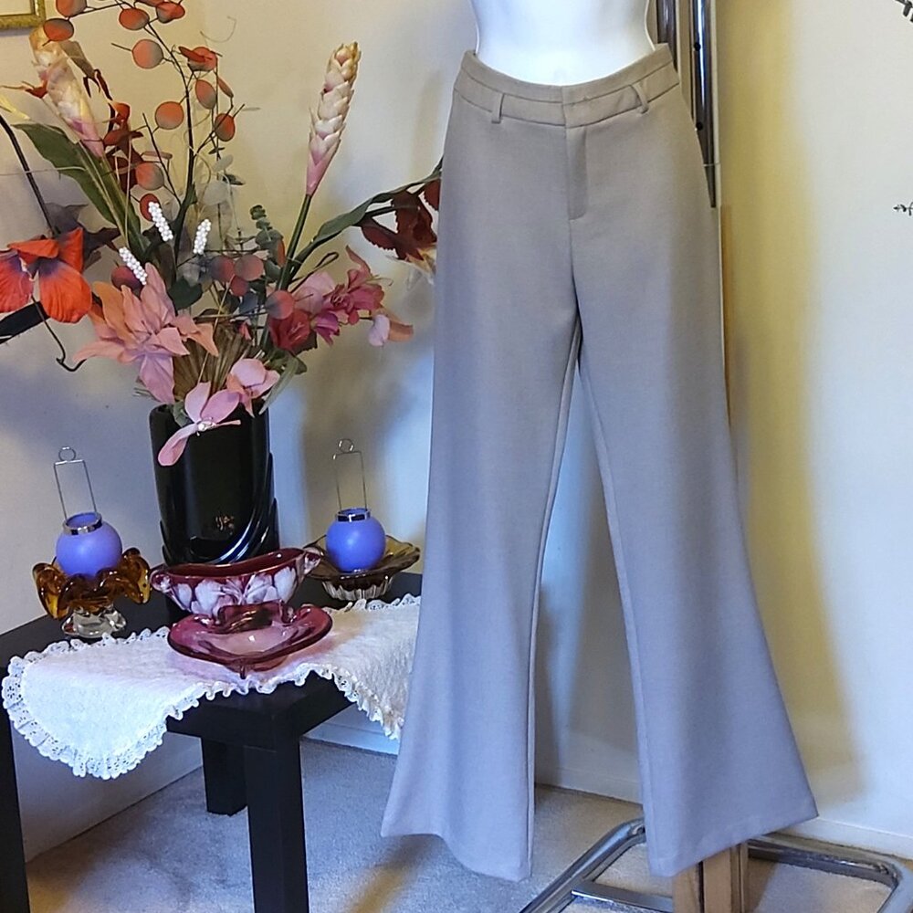 NWT Women's Beige High Waisted Pants Straight Leg Trousers Wide Leg Slacks 12